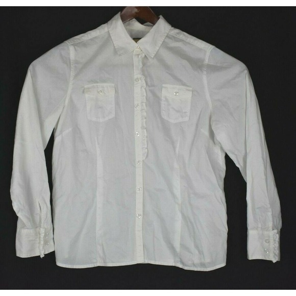 Heritage Shirtings by Bass Tops - HERITAGE SHIRTINGS by Bass Womens White long sleeve button ruffle shirt - VTG XL